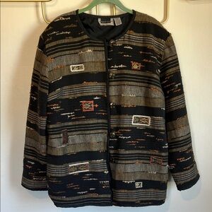 XL Maggie Barnes Black and Beige Textured Jacket